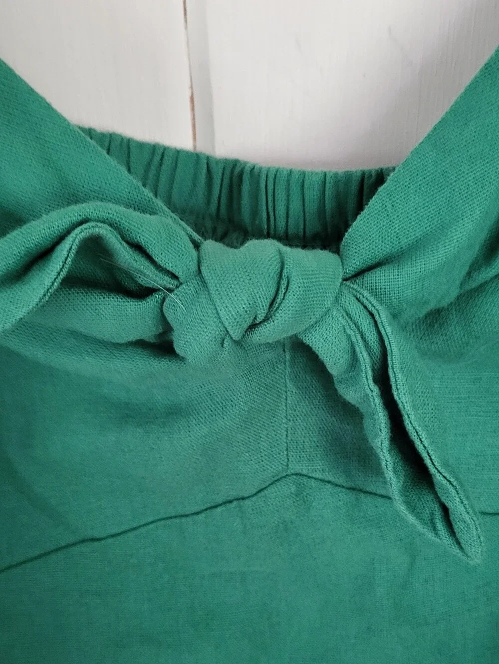 Linen Blend Tie Front Adjustable Crop Tank Top - Picture 2 of 10